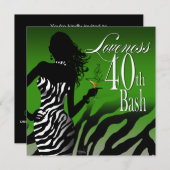 Invitation Bombshell Zebra Loveness 40th Birthday Green (Devant / Derrière)