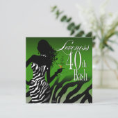 Invitation Bombshell Zebra Loveness 40th Birthday Green (Debout devant)