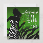 Invitation Bombshell Zebra Loveness 40th Birthday Green (Devant)