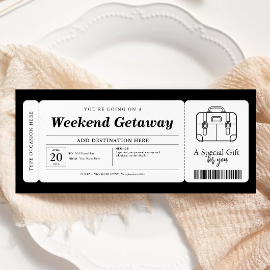 Invitation Bon cadeau de fin de semaine Getaway Surprise