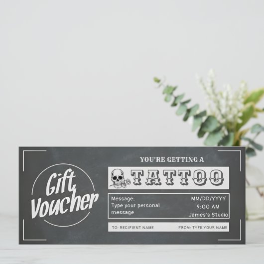 Invitation Bon cadeau personnalisé simple pour tatouage (Debout devant)