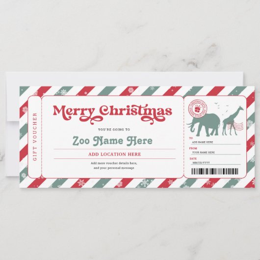 Invitation Bon de billet de voyage au zoo pour Noël (Devant)