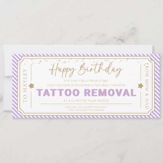 Invitation Bon de cadeau d'anniversaire pour suppression de t (Devant)