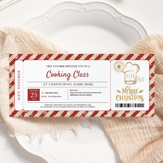 Invitation Bon de cadeau de cours de cuisine Noël