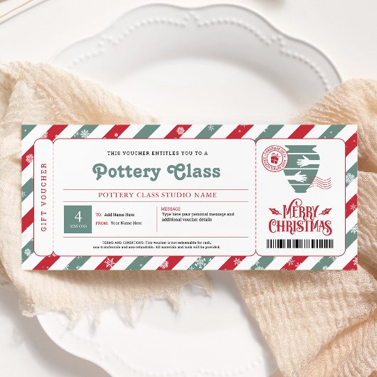 Invitation Bon de cadeau de Noël pour un cours de poterie