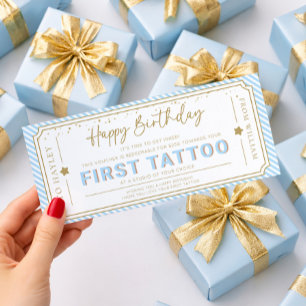 Invitation Bon de cadeau de tatouage premier bleu clair pour 