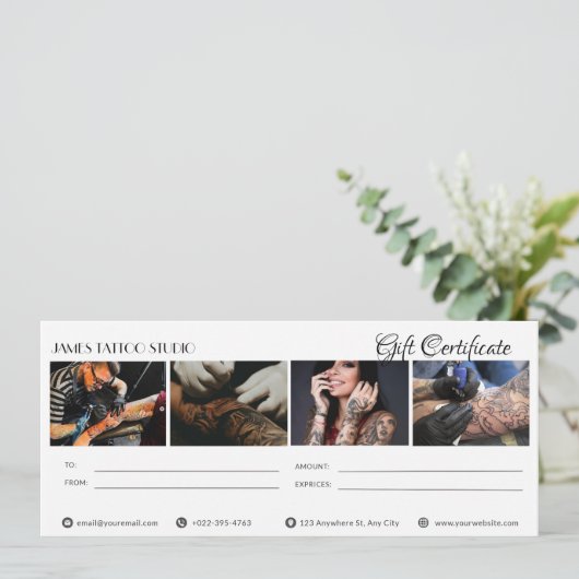Invitation Bon de cadeau personnalisé pour Salon de tatouage (Debout devant)