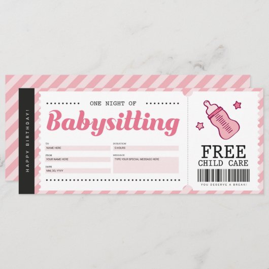 Invitation Bon de cadeau pour garde d'enfant rose Certificat (Devant / Derrière)