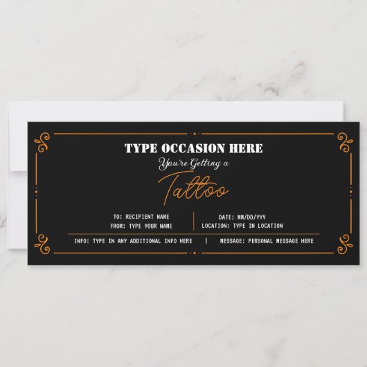 Invitation Bon de Cadeau Tatouage Personnalisé CERTIFICAT (Devant)