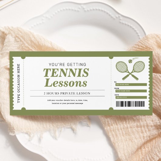 Invitation Bon de certificat cadeau de leçon de tennis