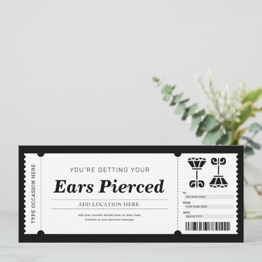Invitation Bon de certificat cadeau de perçage d'oreille (Debout devant)