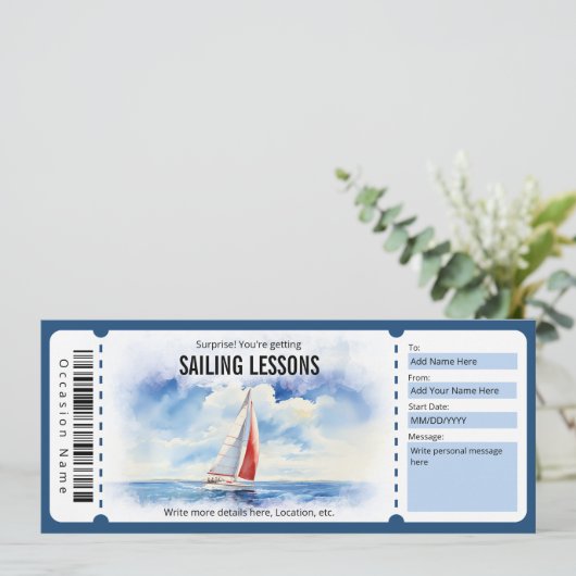 Invitation Bon de Cours de Voile Surprise (Debout devant)