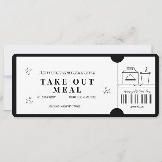 Invitation Bon de réduction pour un repas à emporter minimali (Devant)