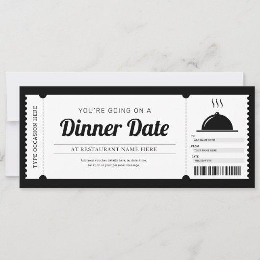 Invitation Bon de réservation pour un dîner en amoureux au re (Devant)