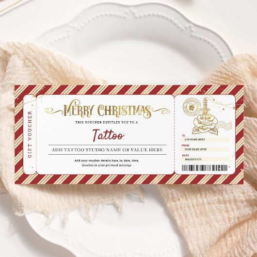 Invitation Bon de tatouage cadeau de Noël Ticket Chèque-cadea