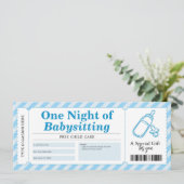 Invitation Bon de voucher bleu pour service de babysitting (Debout devant)