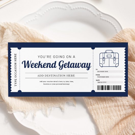 Invitation Bon de voyage cadeau bleu pour un week-end