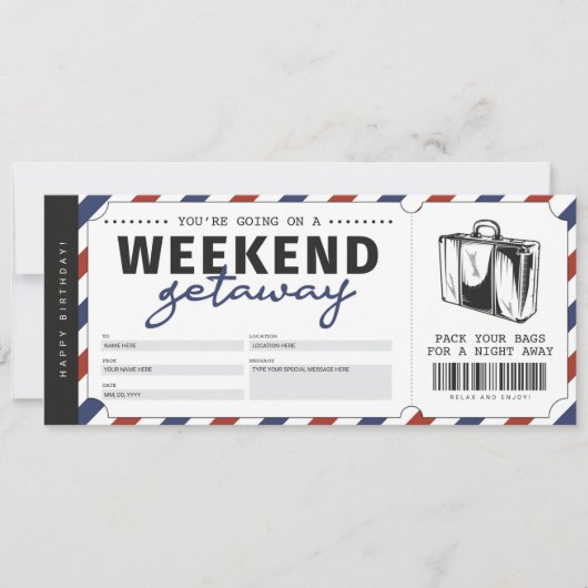 Invitation Bon de voyage cadeau pour un week-end (Devant)