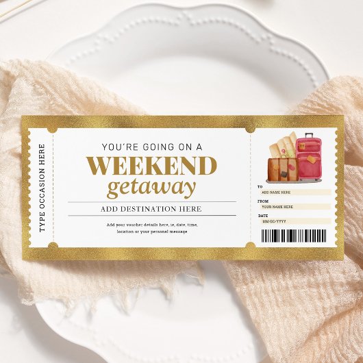 Invitation Bon de voyage cadeau Week-end d'évasion Or
