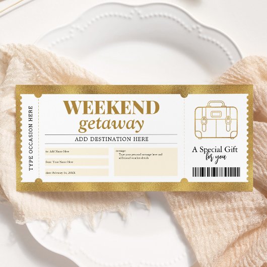 Invitation Bon de voyage cadeau Week-end Séjour Voyage Or