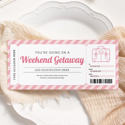 Invitation Bon de voyage week-end Cadeau rose Voyage