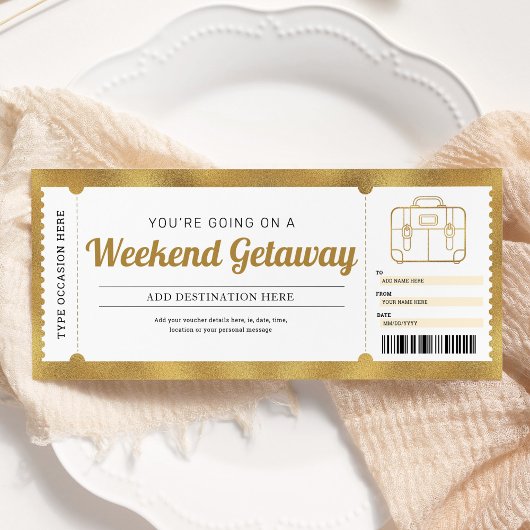 Invitation Bon de voyage Week-end Trip Gold Gift