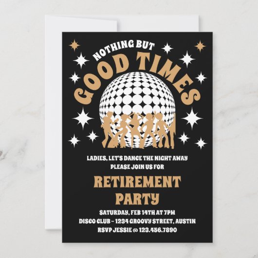 Invitation Bon temps Super Black and Gold Retraite Party (Devant)