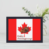Invitation Bon thanksgiving Canada avec drapeau et dinde (Debout devant)