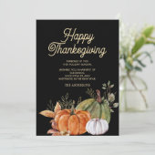 Invitation Bon thanksgiving noir Citrouille blanc orange (Debout devant)