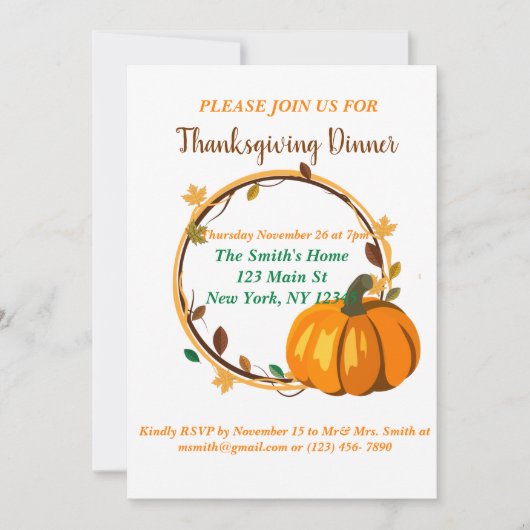 Invitation bon thanksgiving Wreath (Devant)