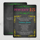 Invitation Bonbon 15 tableau au néon de l'invitation | (Devant / Derrière)