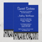 Invitation Bonbon 16 à point de polka de zèbre de bleu marine (Devant / Derrière)