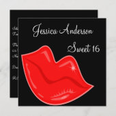 Invitation Bonbon 16 lèvres rouges lumineuses d'anniversaire (Devant / Derrière)