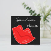 Invitation Bonbon 16 lèvres rouges lumineuses d'anniversaire (Debout devant)