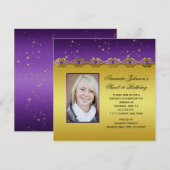 Invitation Bonbon 16 pourpre et étoiles d'améthystes d'or (Devant / Derrière)