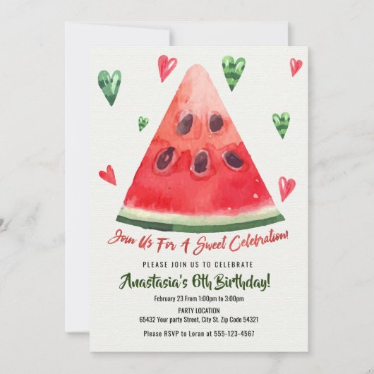 Invitation Bonbon, amusement d'été, anniversaire de pastèque (Devant)