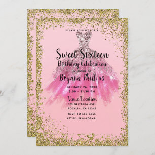 Invitation Bonbon assez rose 16 à robe habillée de parties
