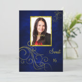 Invitation Bonbon bleu 16 à photo de remous d'or (Debout devant)
