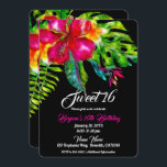 Invitation Bonbon floral tropical lumineux 16 à ketmie et à<br><div class="desc">Customisez l'avant/arrière pour n'importe quel événement.

La couleur noire d'arrière - plan peut être faite à n'importe quelle couleur.</div>