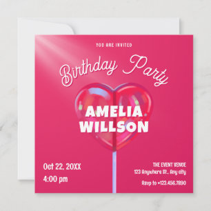 Invitation Bonbon holographique rose doux anniversaire