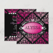 Invitation Bonbon luxueusement rose 16 à la damassé 311 (Devant / Derrière)