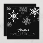 Invitation Bonbon moderne 16 à flocons de neige de noir du (Devant / Derrière)