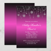 Invitation Bonbon noir rose à flocons de neige le pays des (Devant / Derrière)