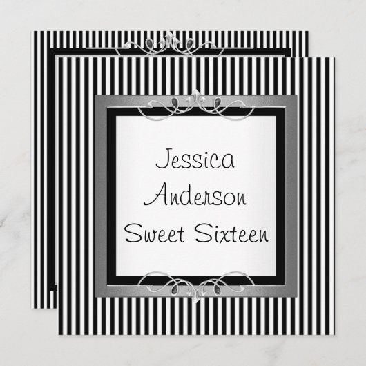 Invitation Bonbon partie noire et blanche de 16 de rayure de (Devant / Derrière)