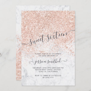 Invitation Bonbon rose 16 à marbre de typographie de parties