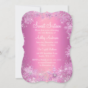 Invitation Bonbon rose 16 flocons de neige d'étincelle du