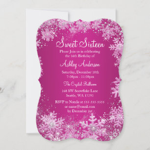 Invitation Bonbon rose 16 flocons de neige d'étincelle du
