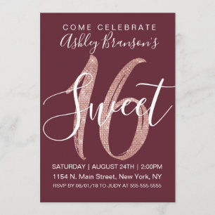 Invitation Bonbon rose Girly 16 à parties scintillantes de