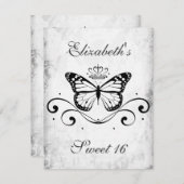 Invitation Bonbon royal noir élégant 16 à papillon (Devant / Derrière)