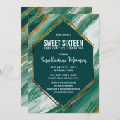 Invitation Bonbon vert 16 à marbre d'agate d'abrégé sur or (Devant / Derrière)